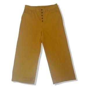 Mustard yellow, high waisted, wide legged, cropped jeans